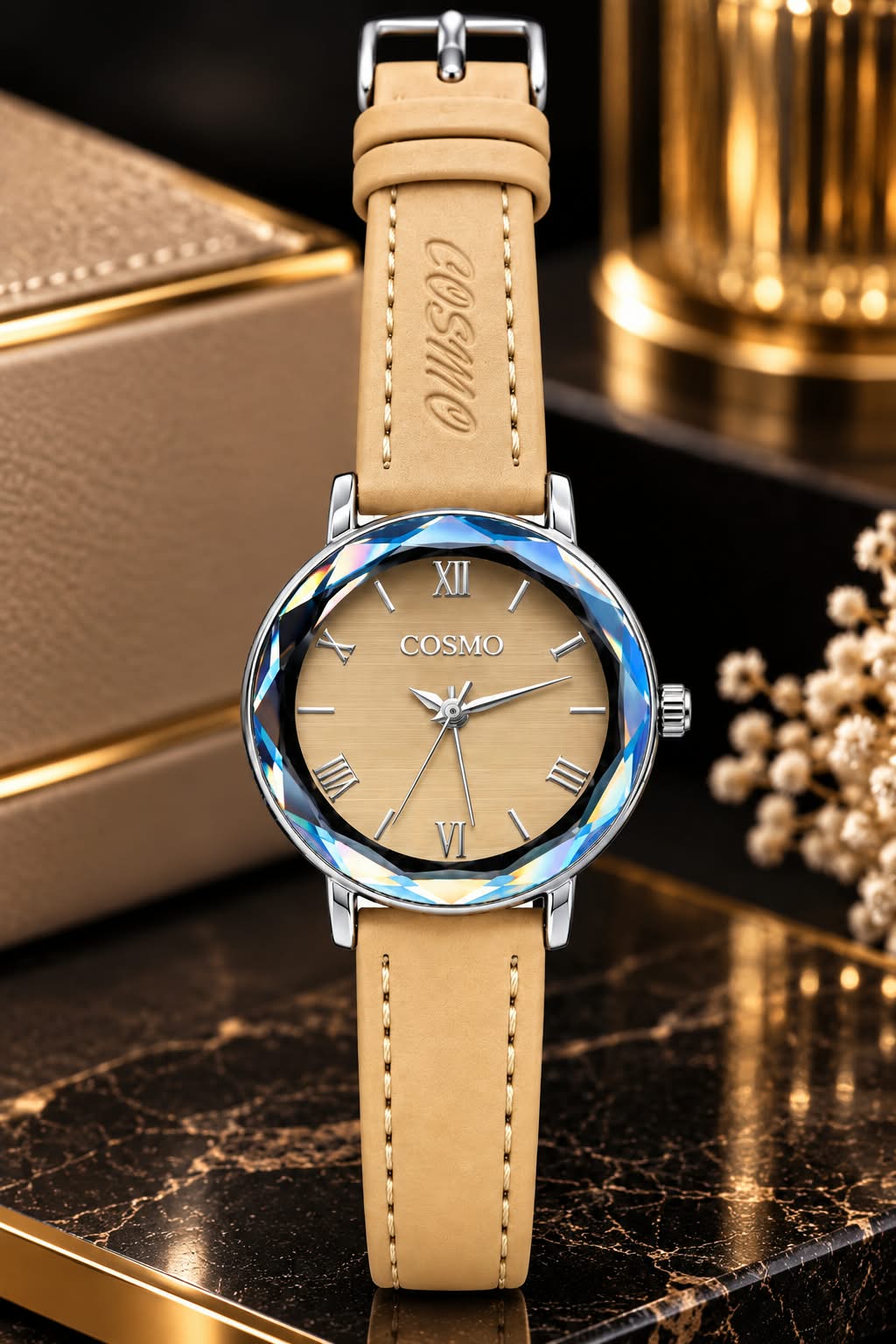 COSMO Women’s Leather Strap Watch – Elegant Fashion Wristwatch
