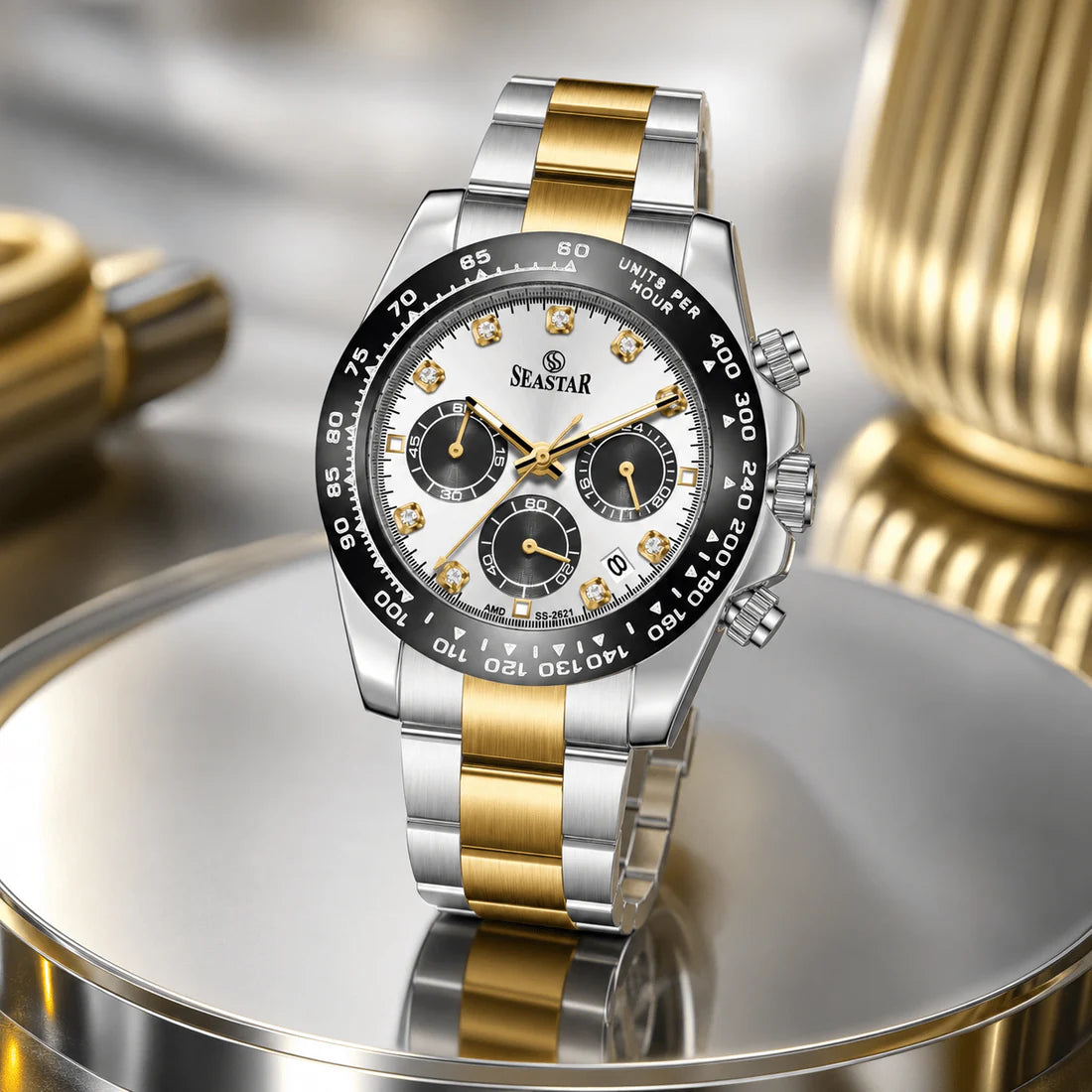 SS-2621M Chronograph Series | Tachymeter Bezel & Steel Chain Men's Watch